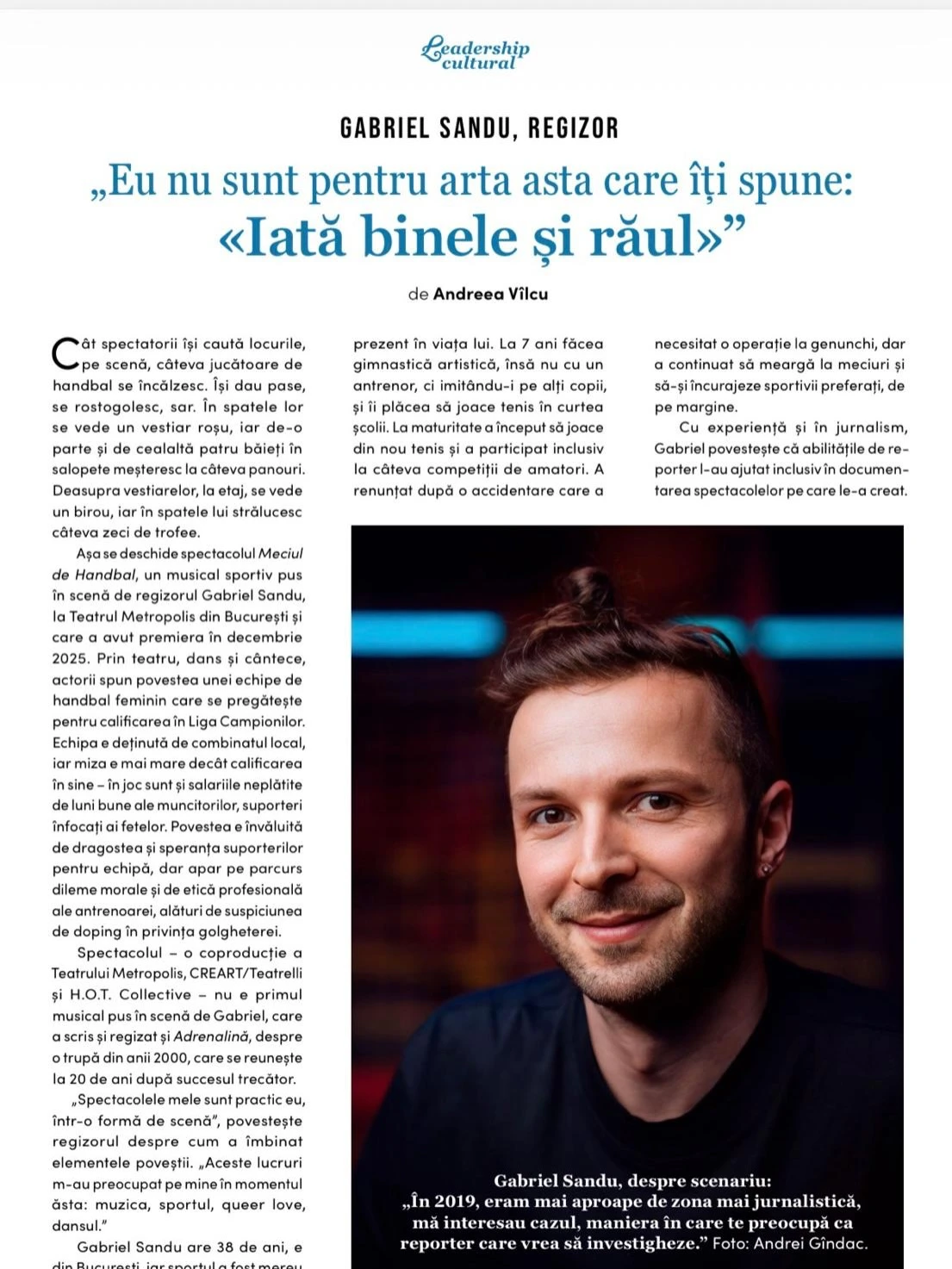 Gabriel Sandu’s CARIERE interview page with a colour portrait of the director.